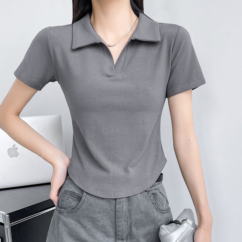 여성슬림순색반팔폴로티