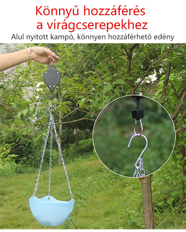 Könnyen használható emelőhorog cserepes növényekhez