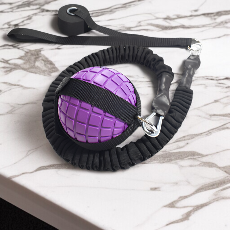 ヨガポーズと実心球トレーニング補助具