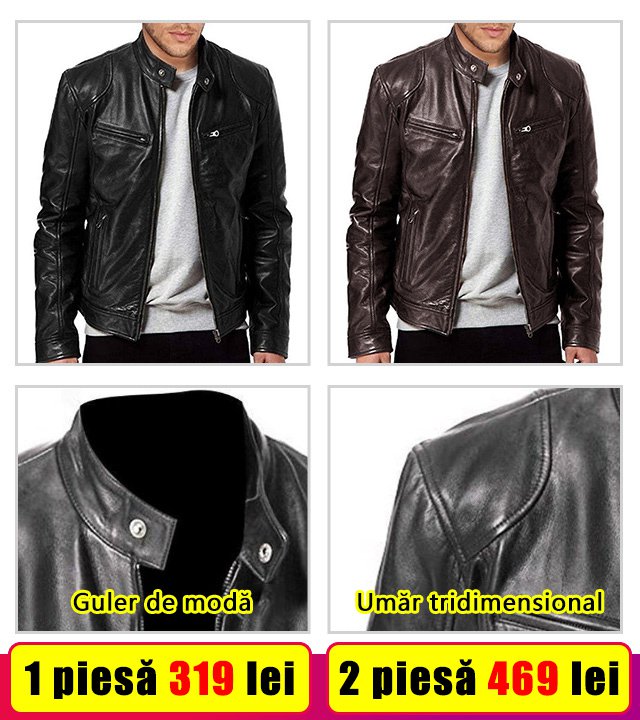 Geacă de piele cu guler în picioare