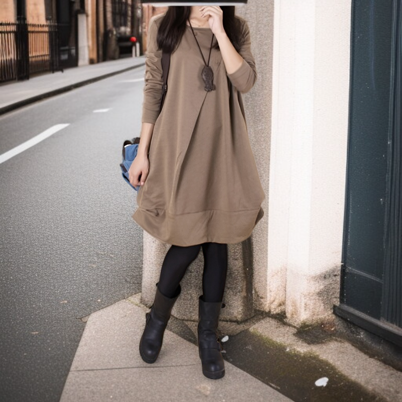 大きいサイズ対応レディース長袖ワンピース