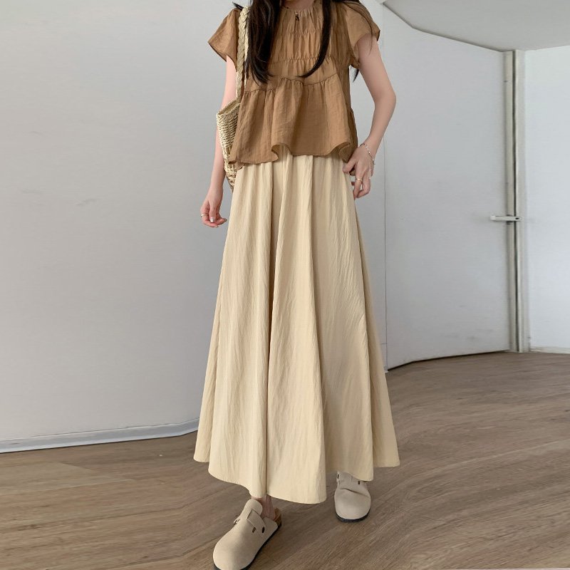 여성 산본 하이웨스트 날씬해 보이는 스커트 학원풍 롱스커트 캐주얼 드롭 치마바지