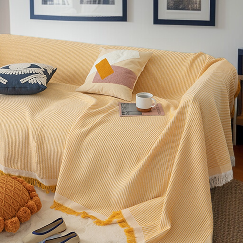 Easy-to-install full cover sofa protector in beige