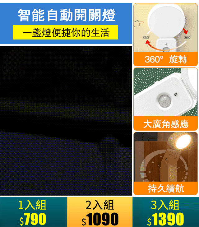 【BONum 博紐】可轉向人體長距離智能感應LED燈充電款(夜燈 轉頭 燈光延長 常亮 三段開關 usb 充電 免拉線)