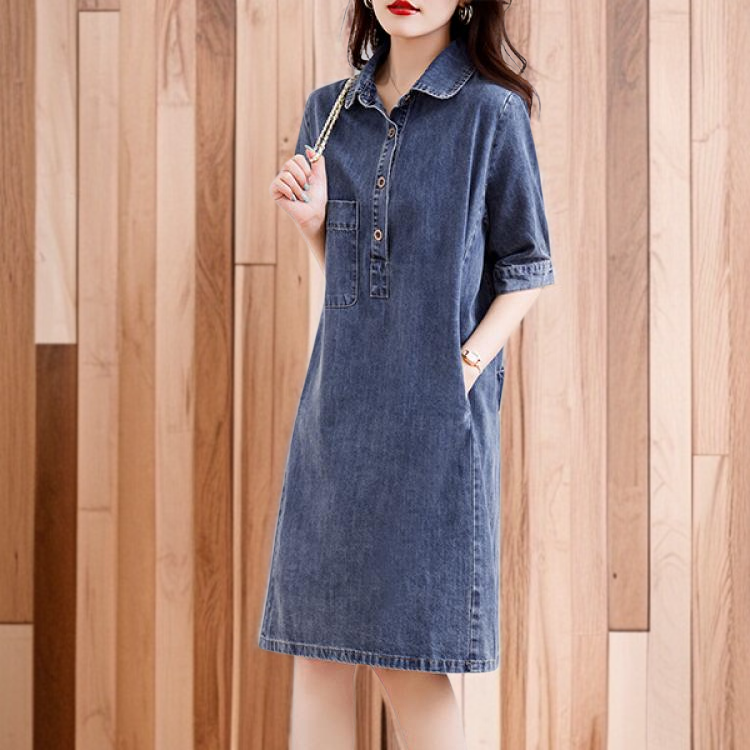 가랑이 데님 원피스 전체 모습