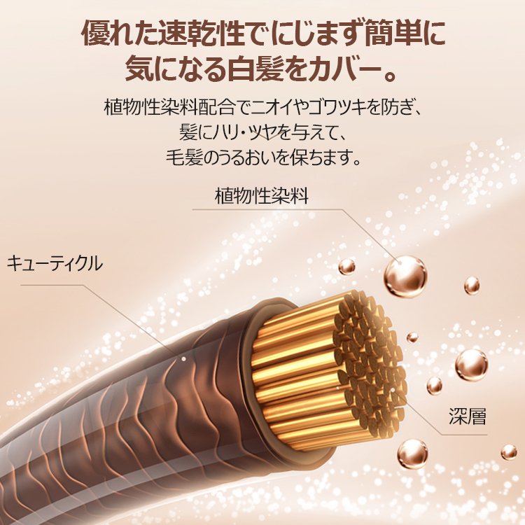 【白髪隠し】使い方簡単、サラサラ、髪に優しい、植物成分、コンパクト