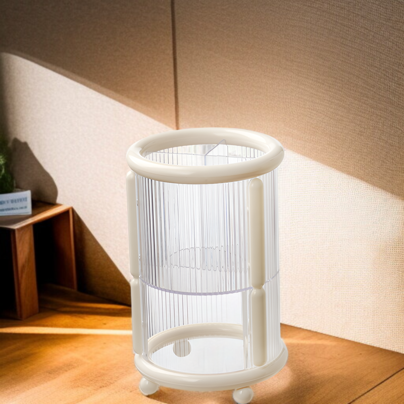 パウダー化粧品が入った収納バケツの使用例