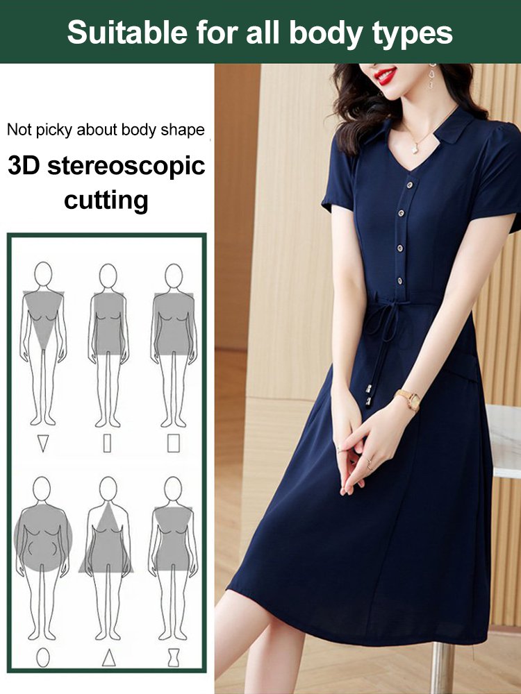 Waist-in and belly covering slimming A-line dress for woman