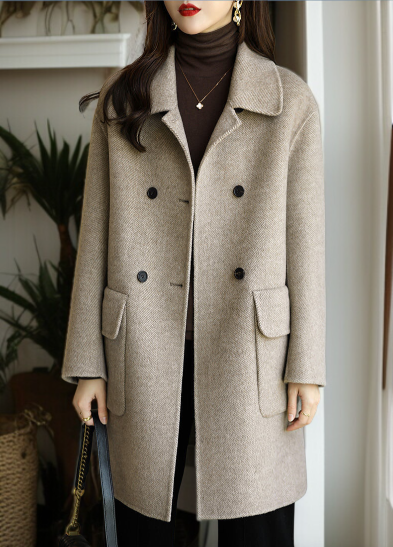 レディース厚手スリムツイードジャケット ミドル丈アップグレード・コットン・ツイード・コート