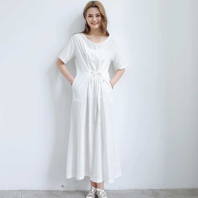 長め無地ルーズなレースアップワンピース前後2WAYタイプ