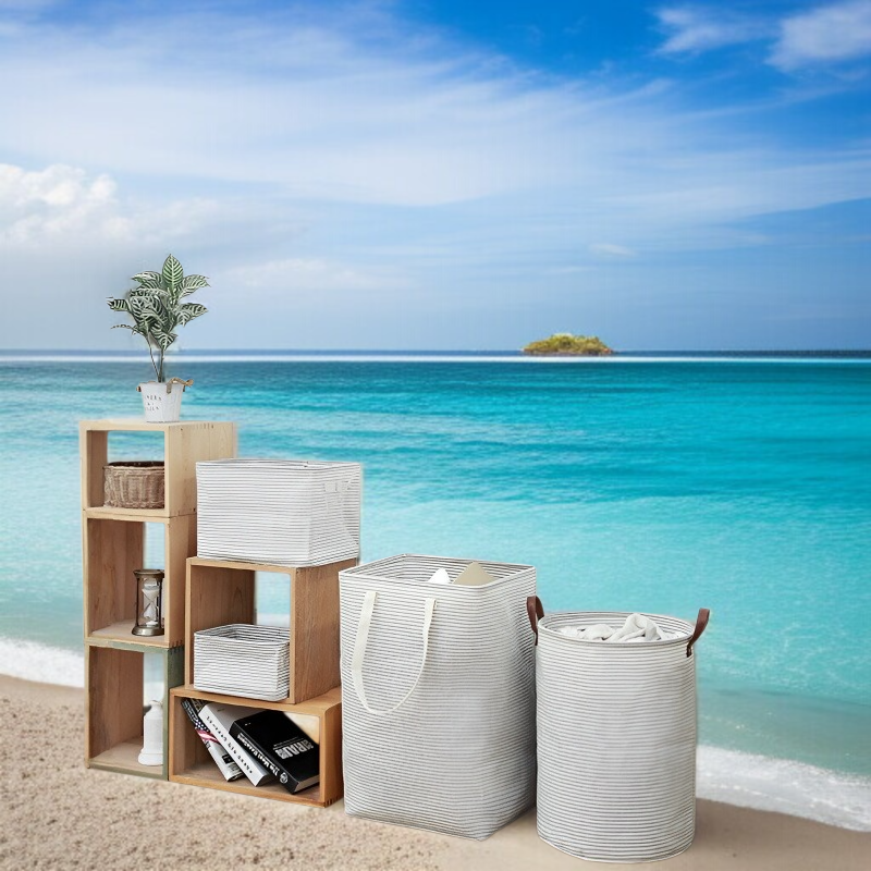 스트라이프 대형 접이식 세탁 바구니 이미지