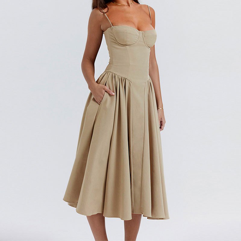 Sleeveless fitted corset midi dress-wridafo.com