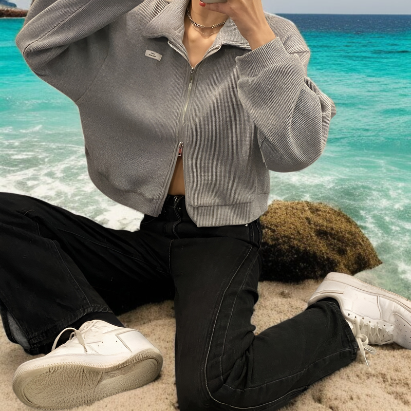 カジュアルな女性用ジッパージャケット春秋