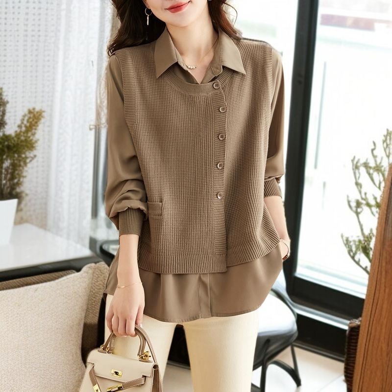 가을 여성 스웨터 페이크 투피스 고급스러운 스타일