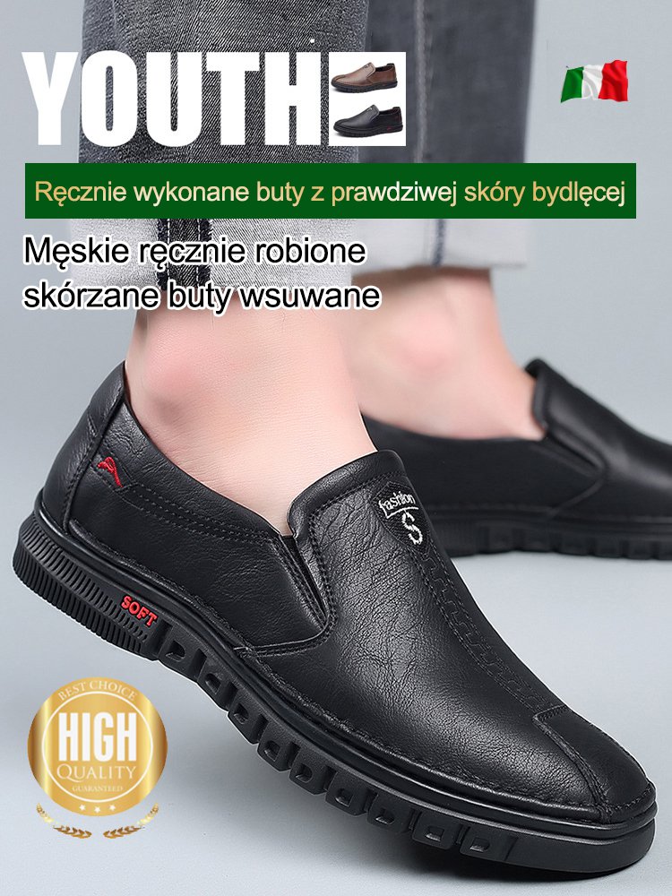 Męskie ręcznie robione skórzane buty wsuwane