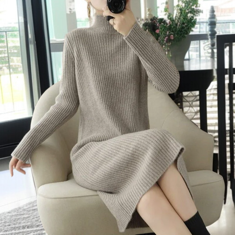 오버 무릎 이너 니트 원피스 가을 겨울 나른한 바람 롱 니트 이너 반폴라 원피스