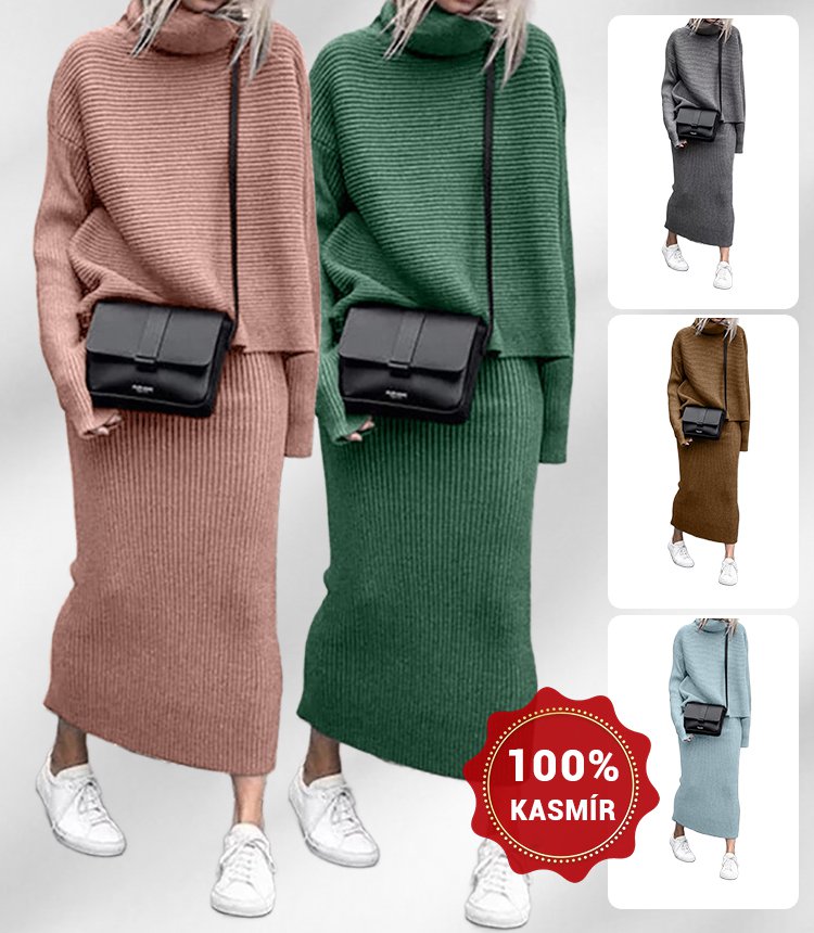 Laza, bő szabású, magas galléros kasmírruha