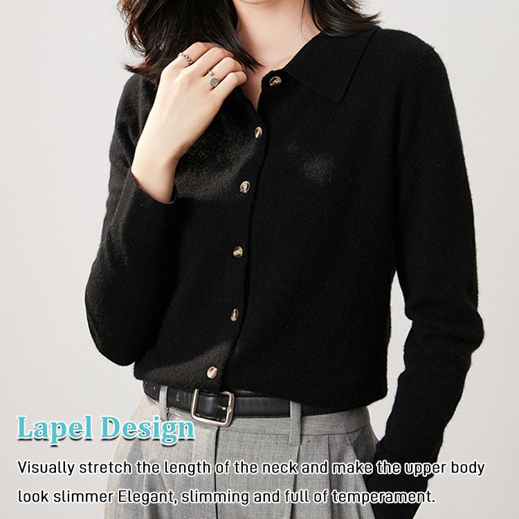 Loose Long Sleeve Polo Collar Knitted Cardigan