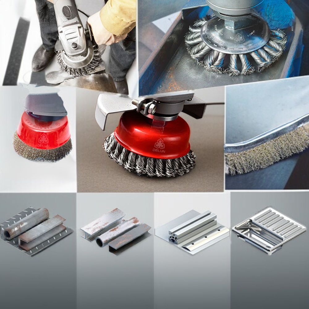 Twisted round steel wire cup brush for surface preparation