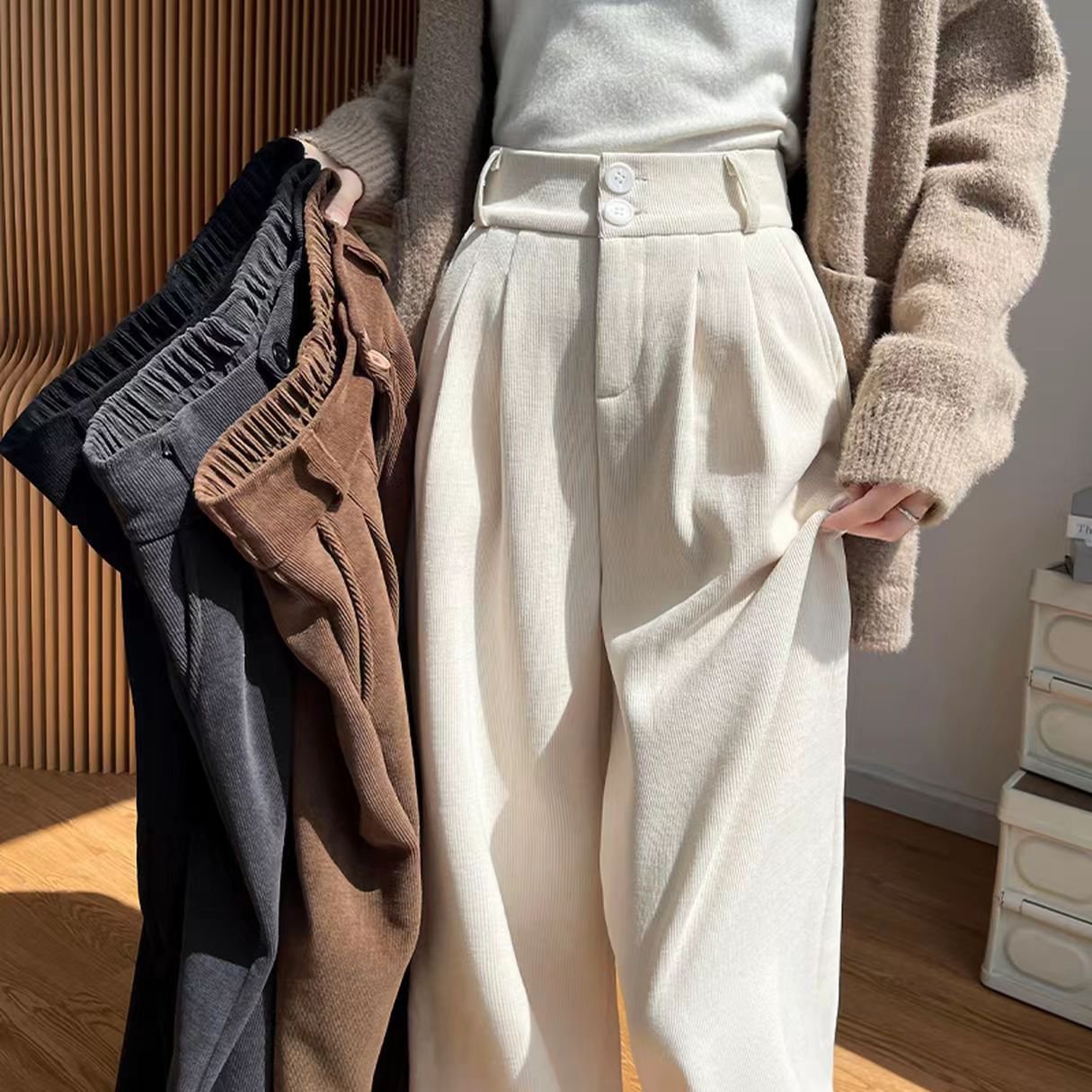 캐시미어 와이드 팬츠 여성용