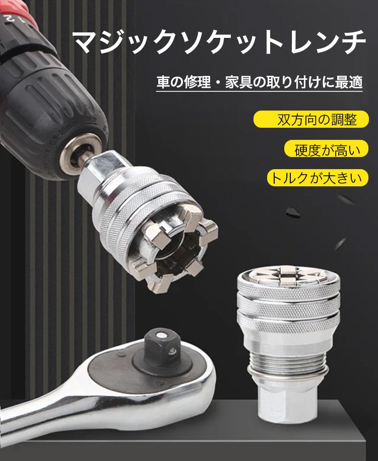 さまざまなサイズのナットに対応するソケットレンチ