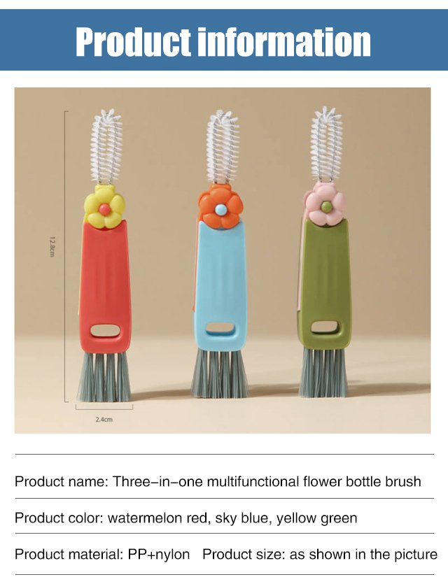 Three-in-one design bottle brush for deep cleaning