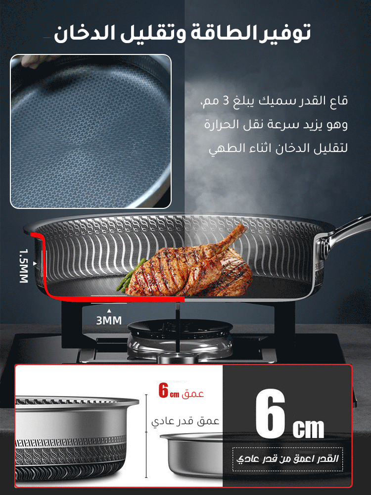 قدر قلى ستانلس ستيل الماني بدون طلاء مضاد للالتصاق