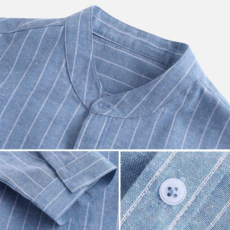 스트라이프 7부 린넨 셔츠