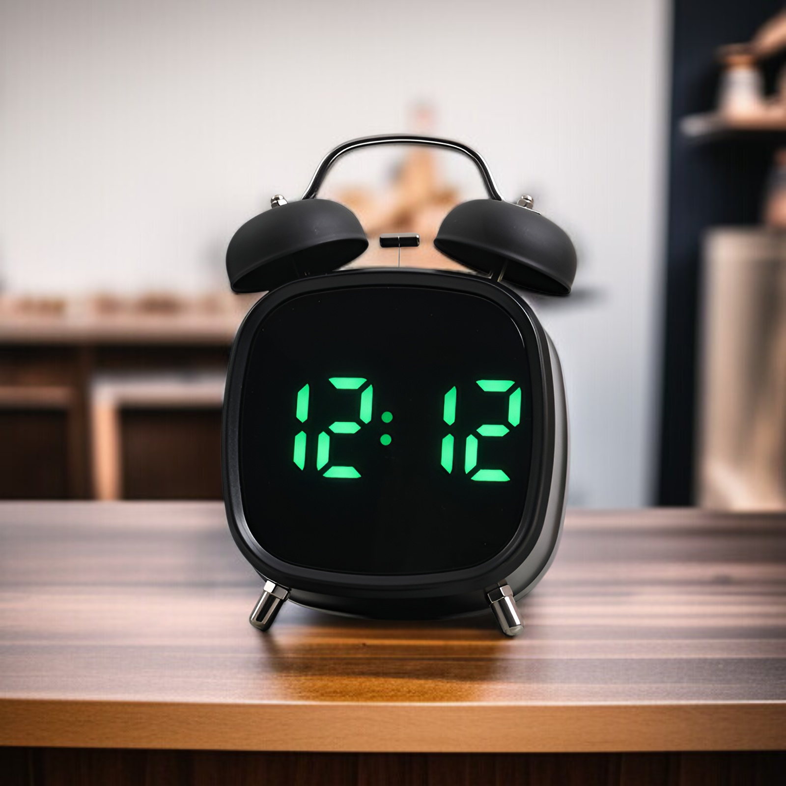 高音量金属製ベル目覚まし時計の正面画像