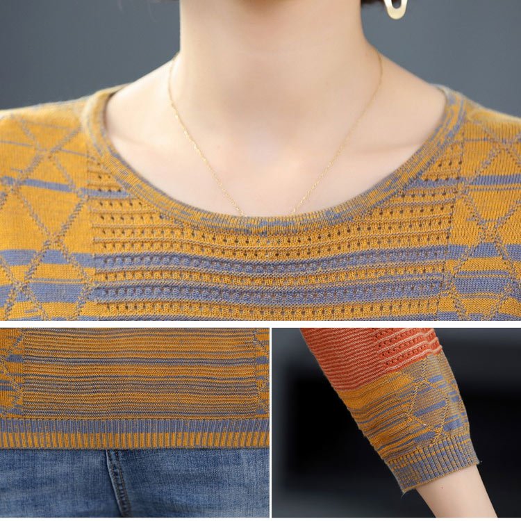 7부 소매 실크 니트