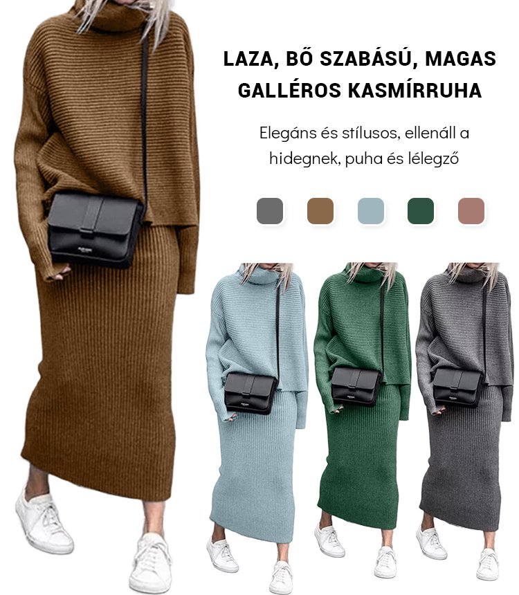 Laza, bő szabású, magas galléros kasmírruha