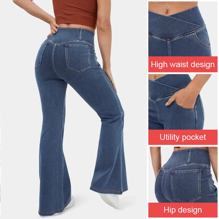 High elastic denim flared pants